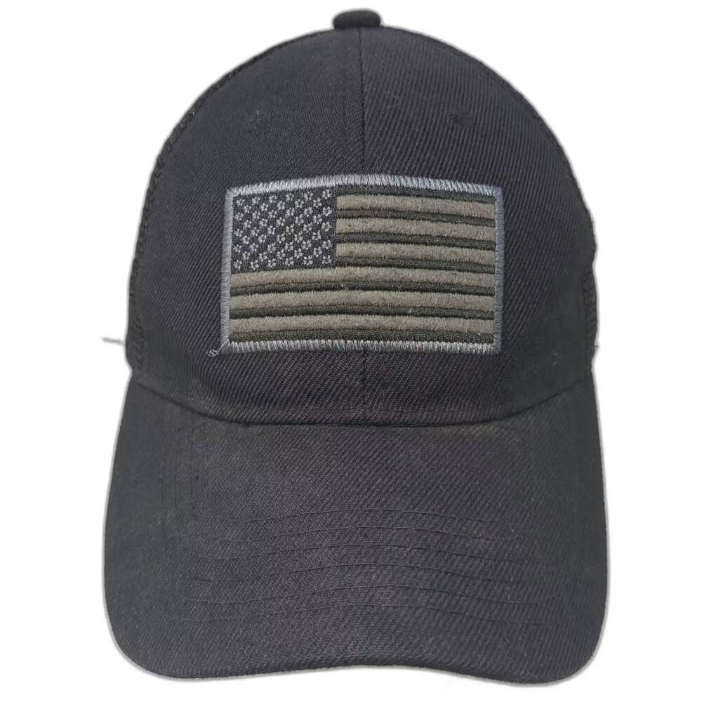 USA Headwear Trucker Hat Black Gray Embroidered US Flag Snapback OS Adjustable